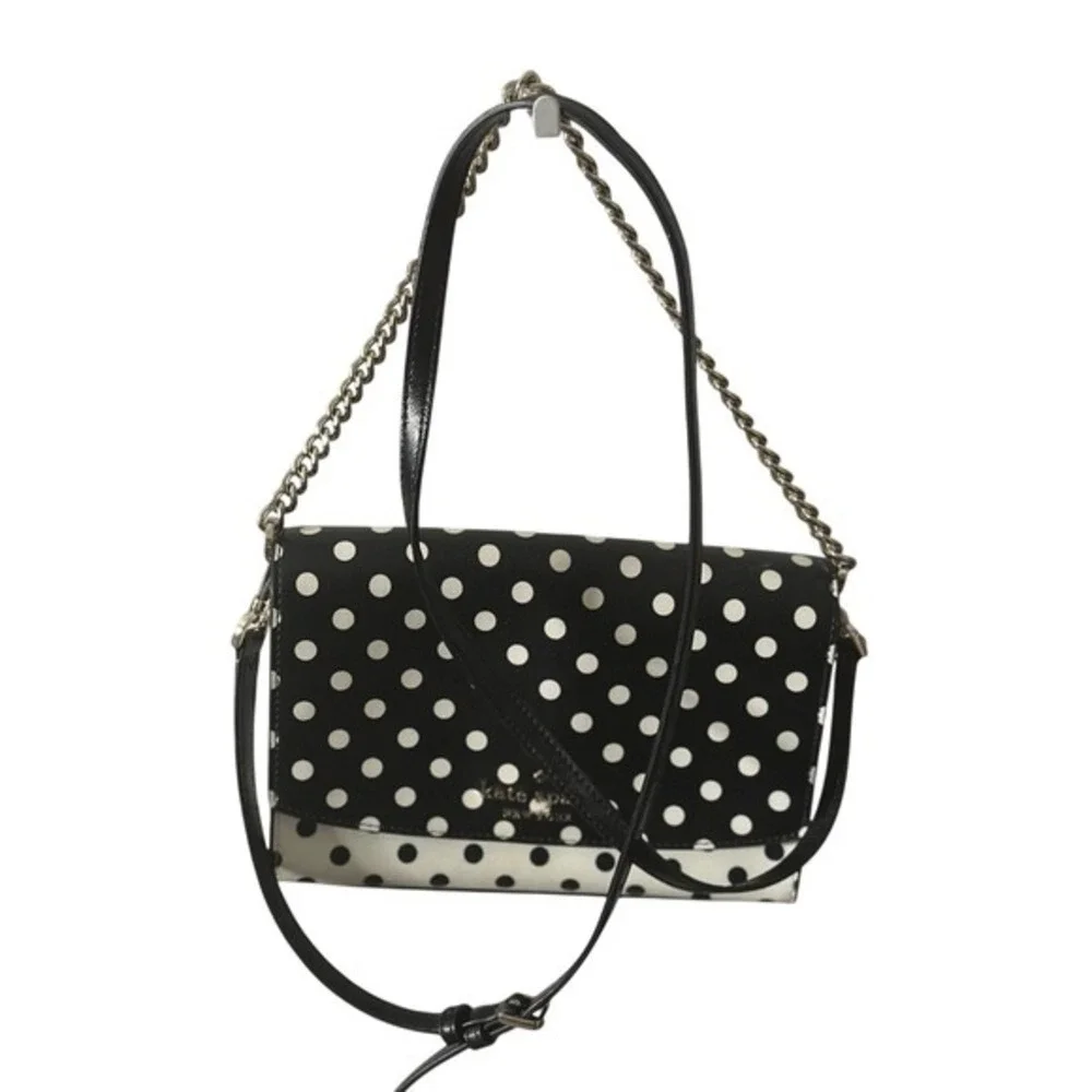 Kate Spade‎ Polka Dot Saffiano Leather Crossbody Bag Black White Gold Hardware